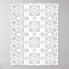 Symmetrical Diamond Tile Coloring Page Pattern Art Poster