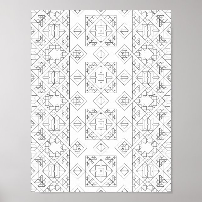Symmetrical Diamond Tile Coloring Page Pattern Art Poster (Vorne)