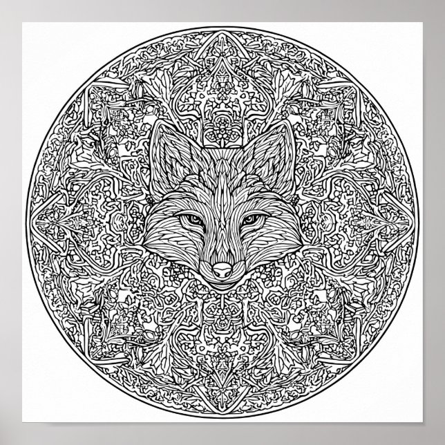 Symmetrical Fox Christmas Mandala Template Poster (Vorne)