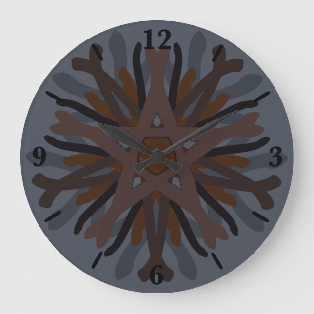 Symmetrical Line Drawing Mechanical Floral Style Große Wanduhr (Vorderseite)