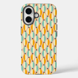 Symmetrical retro pattern with interlocking teal iPhone 16 hülle