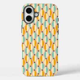 Symmetrical retro pattern with interlocking teal iPhone 16 plus hülle