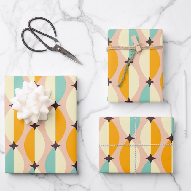 Symmetrical retro pattern with interlocking teal geschenkpapier set (Vorderseite)