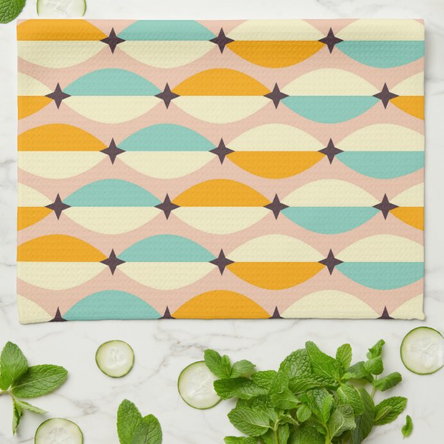 Symmetrical retro pattern with interlocking teal geschirrtuch (Gefaltet)