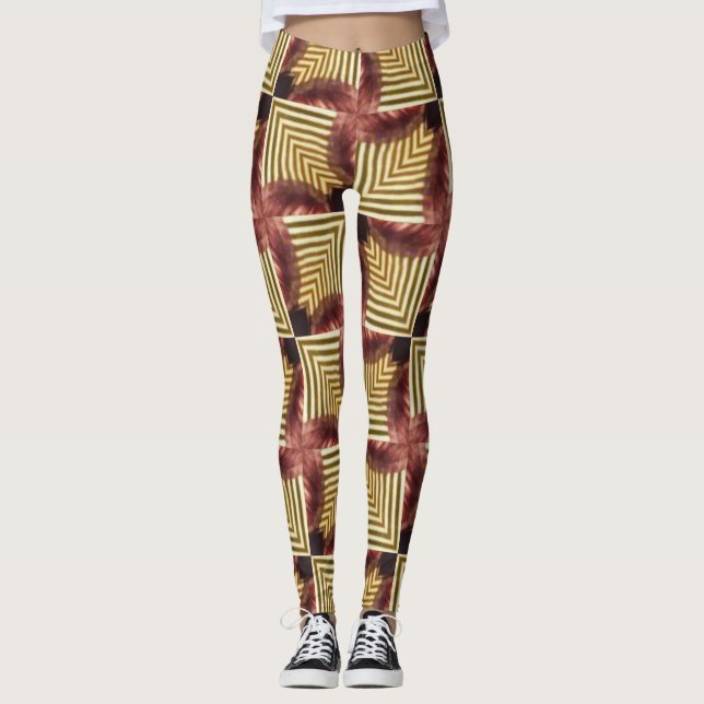 symmetrische Boxlinien sqyare violett und gold Leggings (Vorderseite)