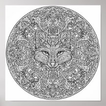 Symmetrische Fuchs-Weihnachts-Mandala-Vorlage