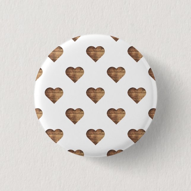 Symmetrische große rustikale braune Holzherzen Button (Vorderseite)