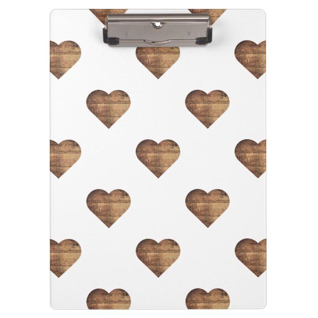 Symmetrische große rustikale braune Holzherzen Klemmbrett (Vorderseite)