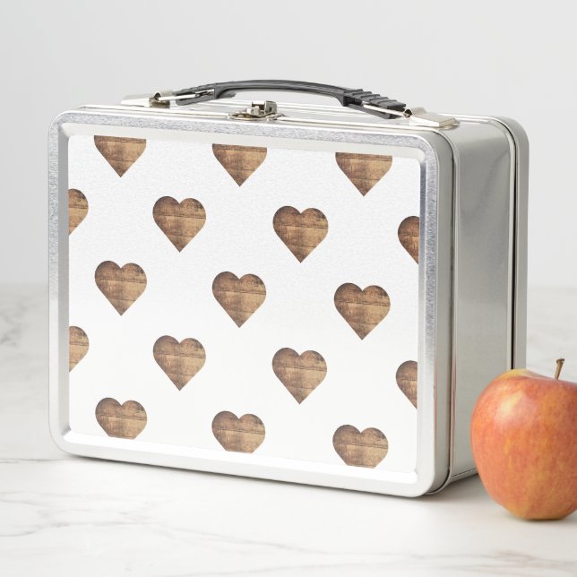 Symmetrische große rustikale braune Holzherzen Metall Brotdose (Beispiel)