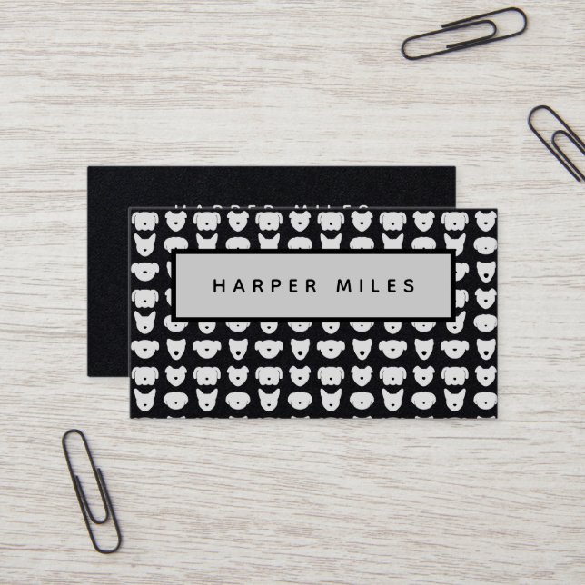 Symmetrische Hundelogomuster schwarze Visitenkarte (Vorderseite/Rückseite Beispiel)