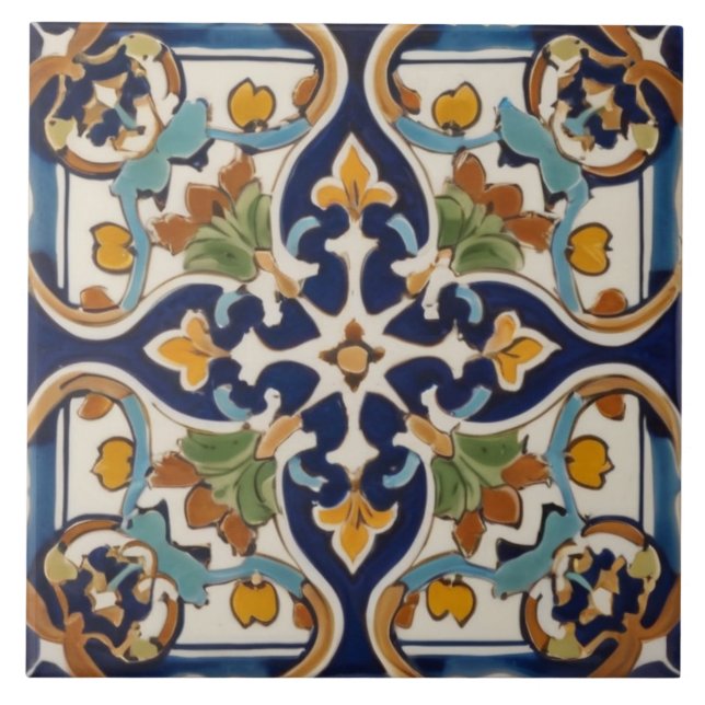 Symmetrisches Abstraktes Kreuz in Navy Blue & Yell Fliese (Vorderseite)