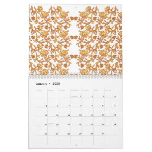 Symmetrisches Blumenmuster mit orangefarbenen Moti Kalender