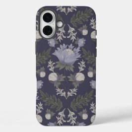 Symmetrisches dunkelviolettes Blumenmuster iPhone 16 Plus Hülle