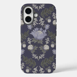 Symmetrisches dunkelviolettes Blumenmuster iPhone 16 Hülle