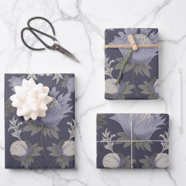 Symmetrisches dunkelviolettes Blumenmuster Geschenkpapier Set
