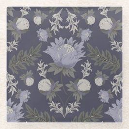 Symmetrisches dunkelviolettes Blumenmuster Glasuntersetzer