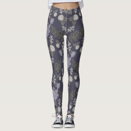 Symmetrisches dunkelviolettes Blumenmuster Leggings