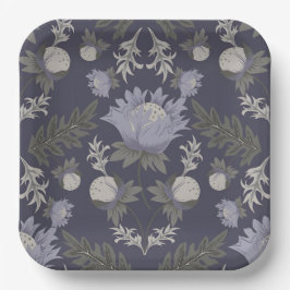 Symmetrisches dunkelviolettes Blumenmuster Pappteller