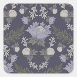 Symmetrisches dunkelviolettes Blumenmuster Quadratischer Aufkleber