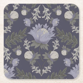 Symmetrisches dunkelviolettes Blumenmuster Rechteckiger Pappuntersetzer