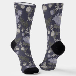 Symmetrisches dunkelviolettes Blumenmuster Socken