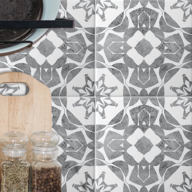 Symmetrisches elegantes, texturiertes, grau-weißes fliese (Von Creator hochgeladen)