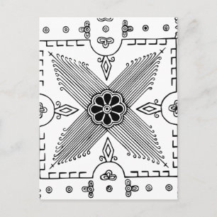 Symmetrisches indonesisches Muster der textilen Bl Postkarte
