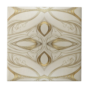 Symmetrisches Jugendstil-Muster in Gold und Beige Fliese