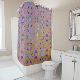 Symmetrisches Monogram Lavender Rose Herz Duschvorhang
