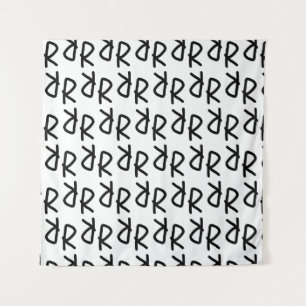 Symmetrisches R-Linienkunst-T-Shirt, minimalistisc Wandteppich