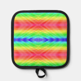 symmetrisches Regenbogenmuster und eine schwarze U Topflappen