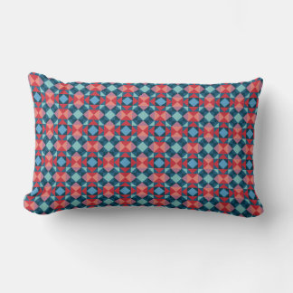 Symmetrisches rotes und tealfliesenmosaikmuster lendenkissen