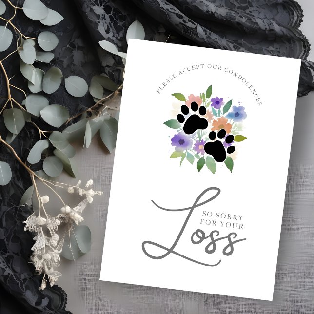 Sympathy Card Cute Graceful Floral Wreath Pet Paw Einladung (Cute Graceful Floral Wreath Pet Paw Sympathy Card.)