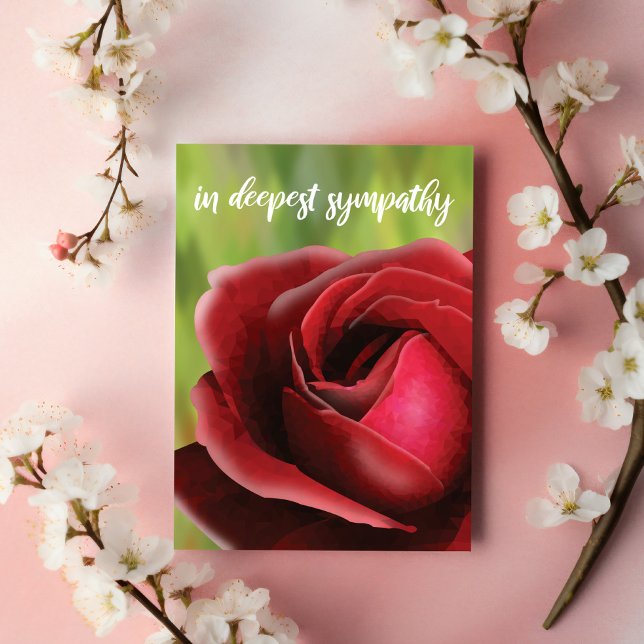 Sympathy Card: Deep Red Rose Customizeable Karte (In Deepest Sympathy. A modern, dignified expression of lasting love.)