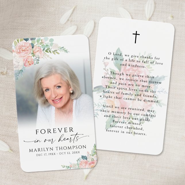 Sympathy Elegant Floral Photo Prayer Card (Von Creator hochgeladen)