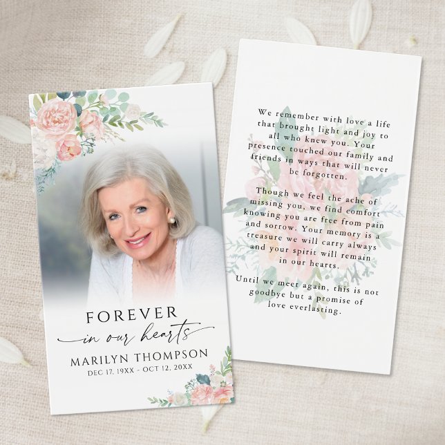 Sympathy Elegant Pink Floral Photo Prayer Card (Von Creator hochgeladen)