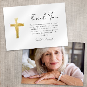 Sympathy Gold Cross Foto Trauerfeier  Dankeskarte