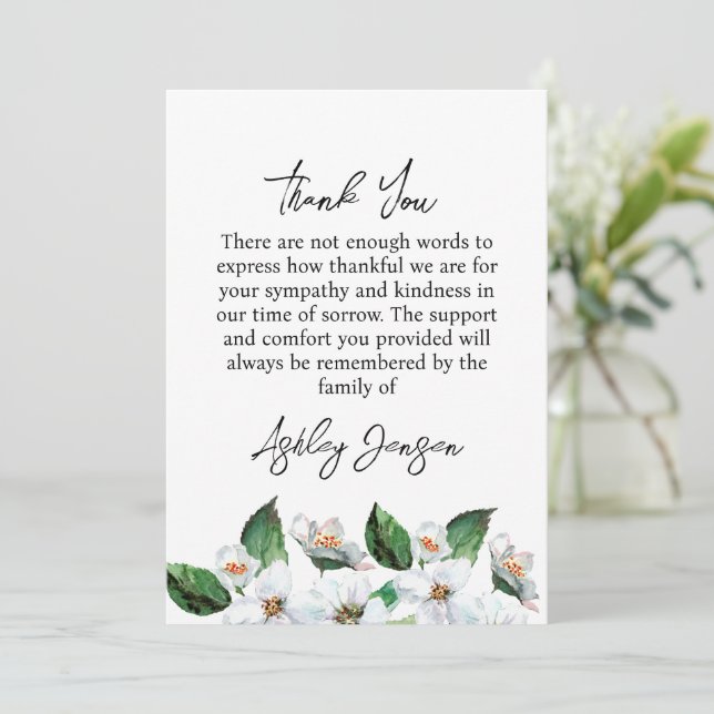 Sympathy Jasmine Funeral Thank You Card Dankeskarte (Stehend Vorderseite)