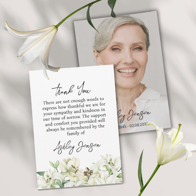 Sympathy Lily Photo Funeral Thank You Card Dankeskarte (Von Creator hochgeladen)
