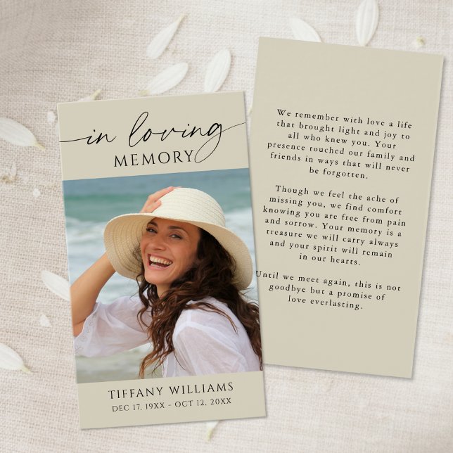 Sympathy Photo In Loving Memory Prayer Card (Von Creator hochgeladen)