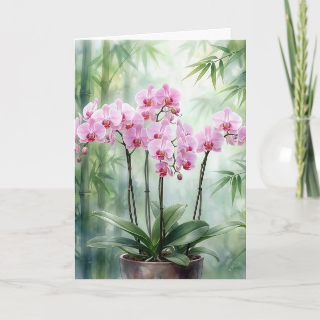 Sympathy Pink Orchids On Green Bamboo Karte (Vorderseite)
