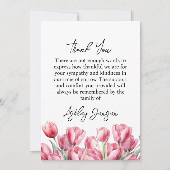 Sympathy Tulip Photo Funeral Thank You Card Dankeskarte (Rückseite)