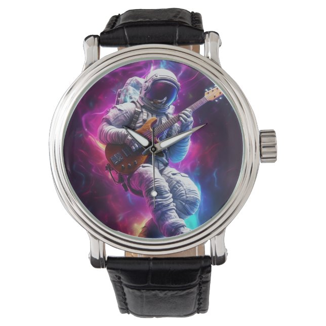 Symphonie der Leere | Neon Cyberpunk Astronaut Armbanduhr (Vorderseite)
