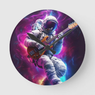 Symphonie der Leere Neon Cyberpunk Astronaut Runde Wanduhr