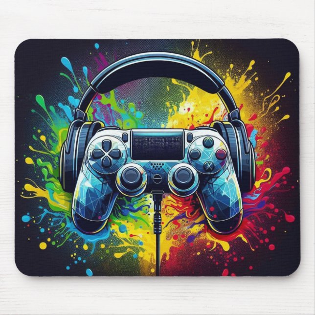 Symphonie von Pixels & Sound: Vibrant Gaming Art Mousepad (Vorne)