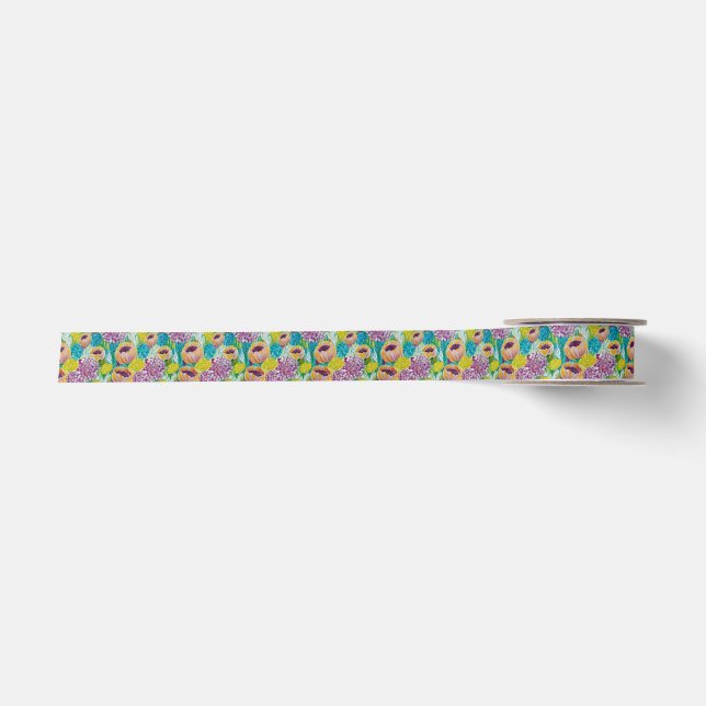 Symphony Hydrangea Poppy Floral Ribbon Satinband (Vorderseite)