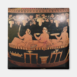 Symposium, das drei Männer spielen cottabos zeigt Magnet