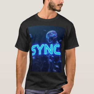 SYNC - Menschliches Gehirn KI Cyberpunk Neon Blau T-Shirt