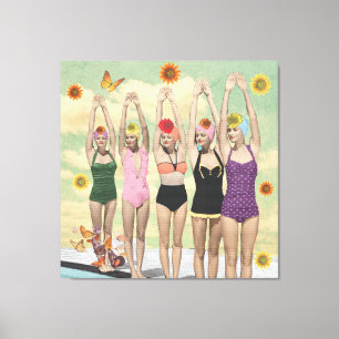 Synchronschwimmen Retro-Collage Leinwanddruck