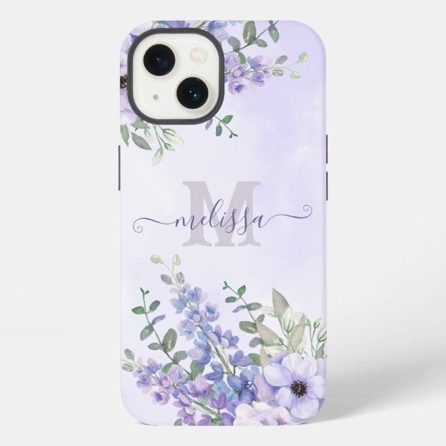 Syntaxname Lila Wildblumen Monogramm iPhone Hülle (Rückseite)